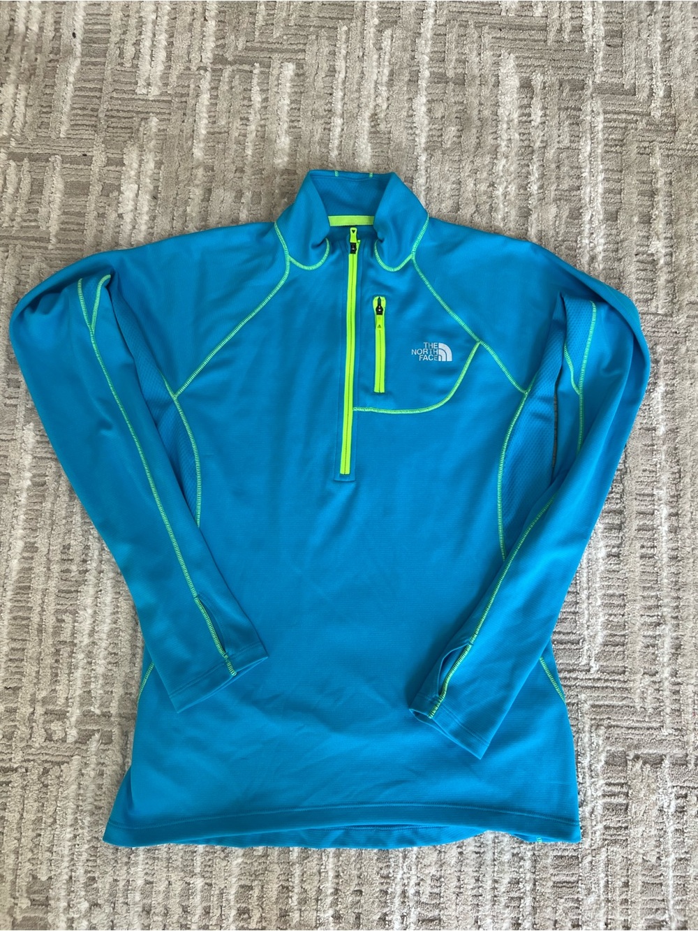 The North Face Active 1/4 Zip Pullover Teal/Lime Green Stitching Stretch Sz S